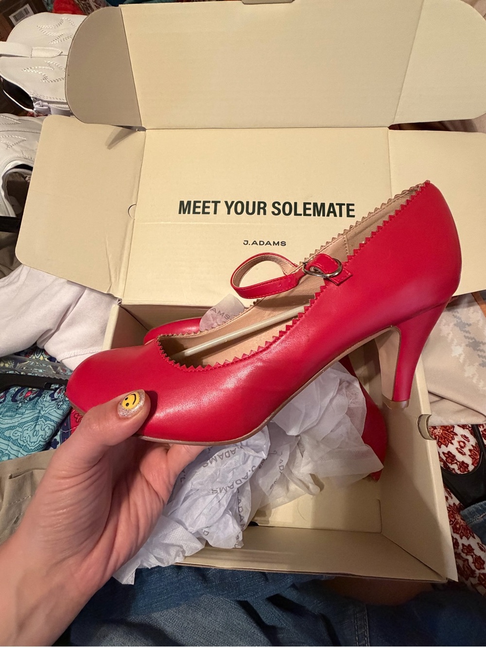 J.Adams Red Mary Jane Heels - Classic Scalloped Edge Pump